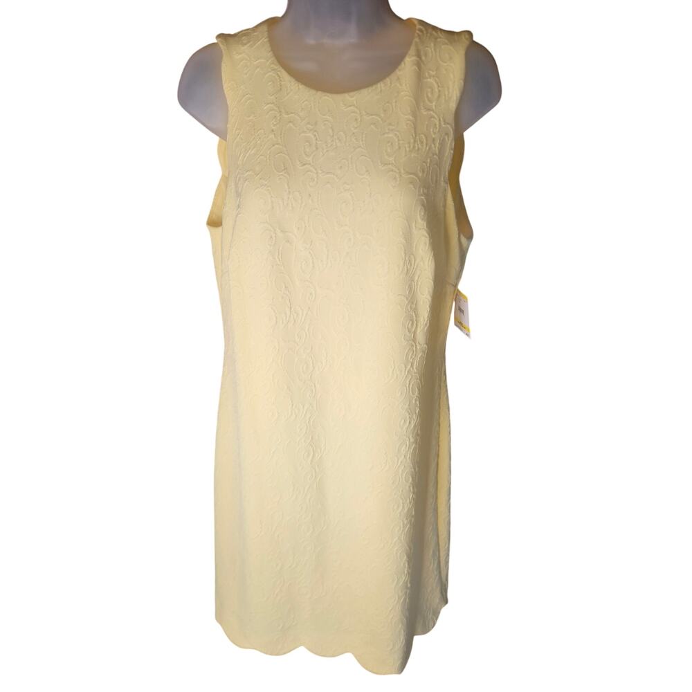 Anne Klein Yellow Shift Dress Sz M Scalloped Edges Lined NWT